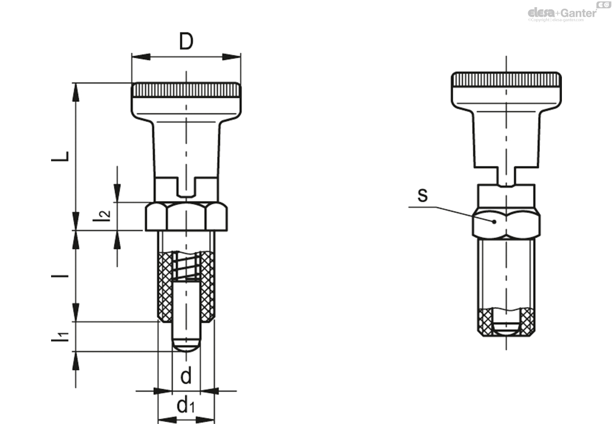 AISI 303 stainless steel plunger, without locking nut