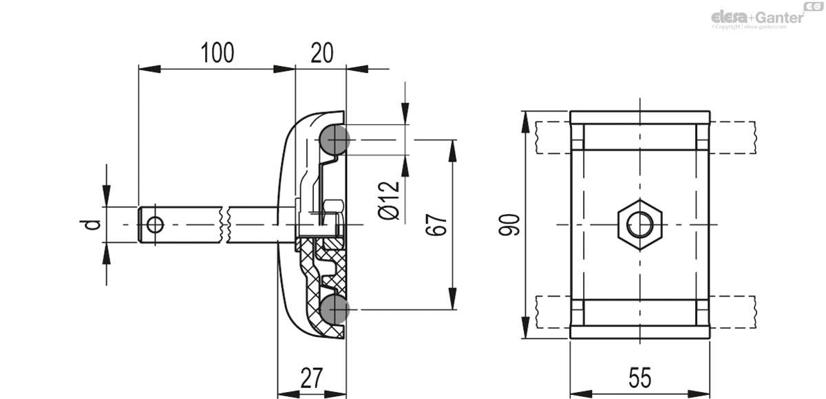 For round guides, with pin and nut