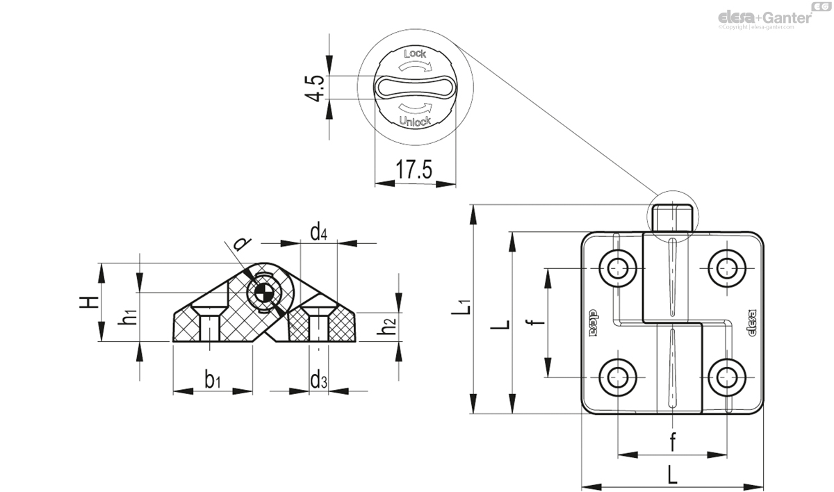 With built-in key, pin in the left body