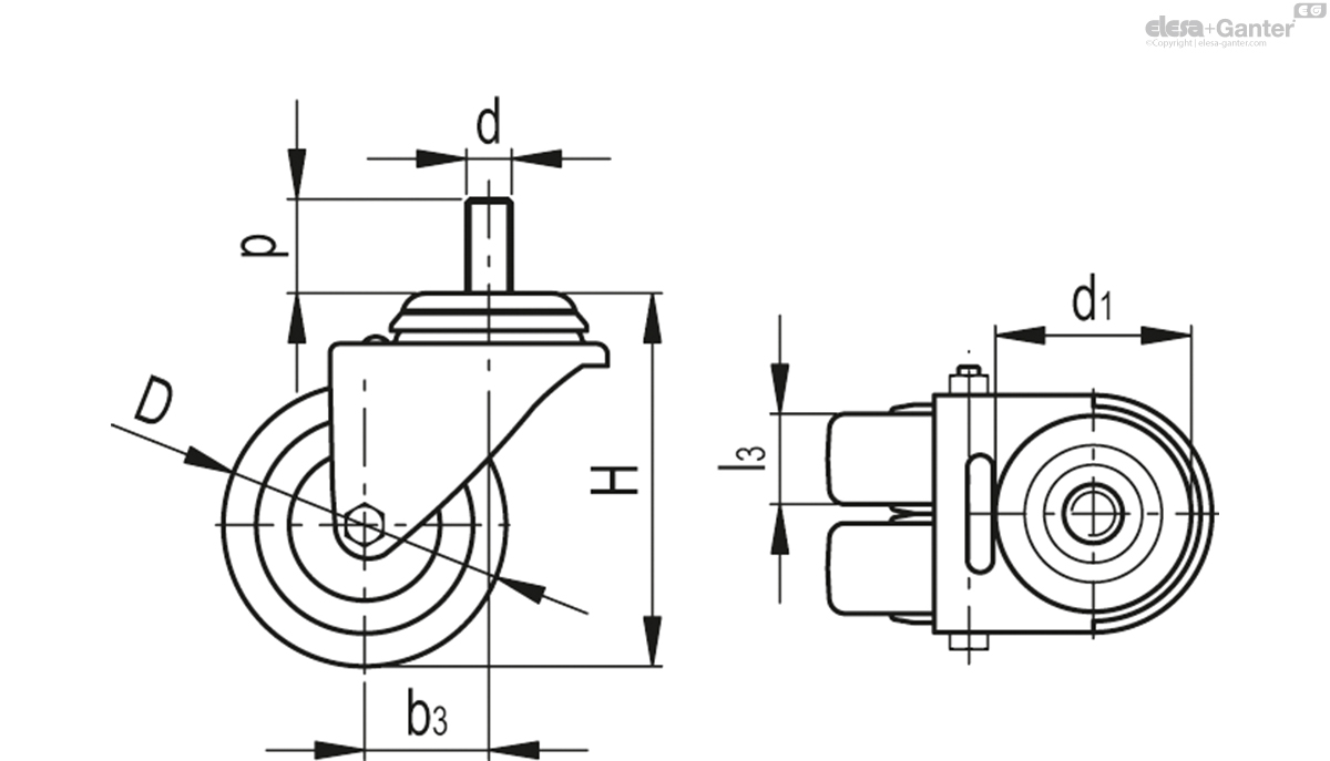 Turning plate bracket and threaded centre pin, without brake.
