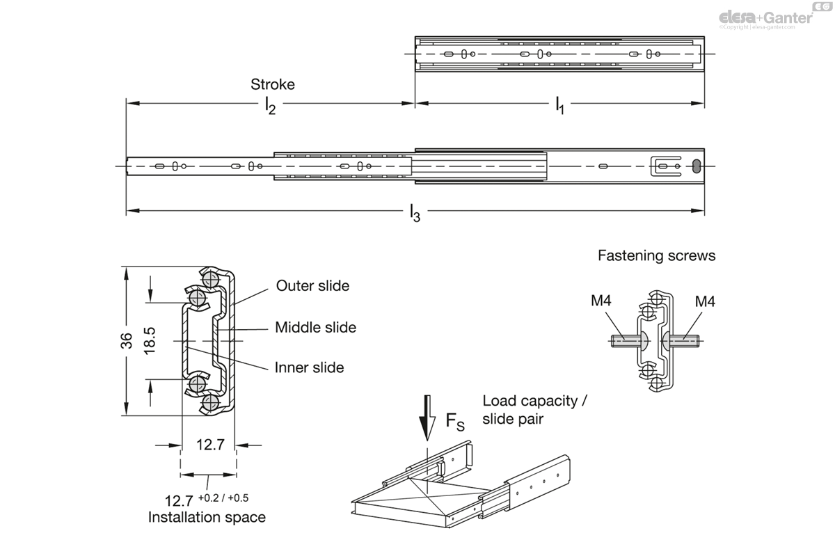 1408-350-F-1-ZB       (= 1 PAIR = 2 GUIDES ) drawing