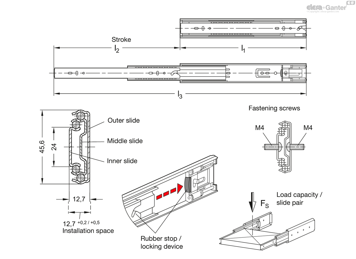 1412-350-F-1-ZB       (= 1 PAIR = 2 GUIDES ) drawing