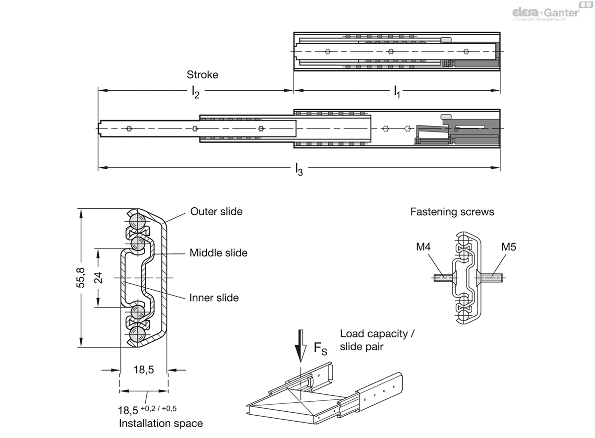 1424-700-B-2-ZB       (= 1 PAIR = 2 GUIDES ) drawing