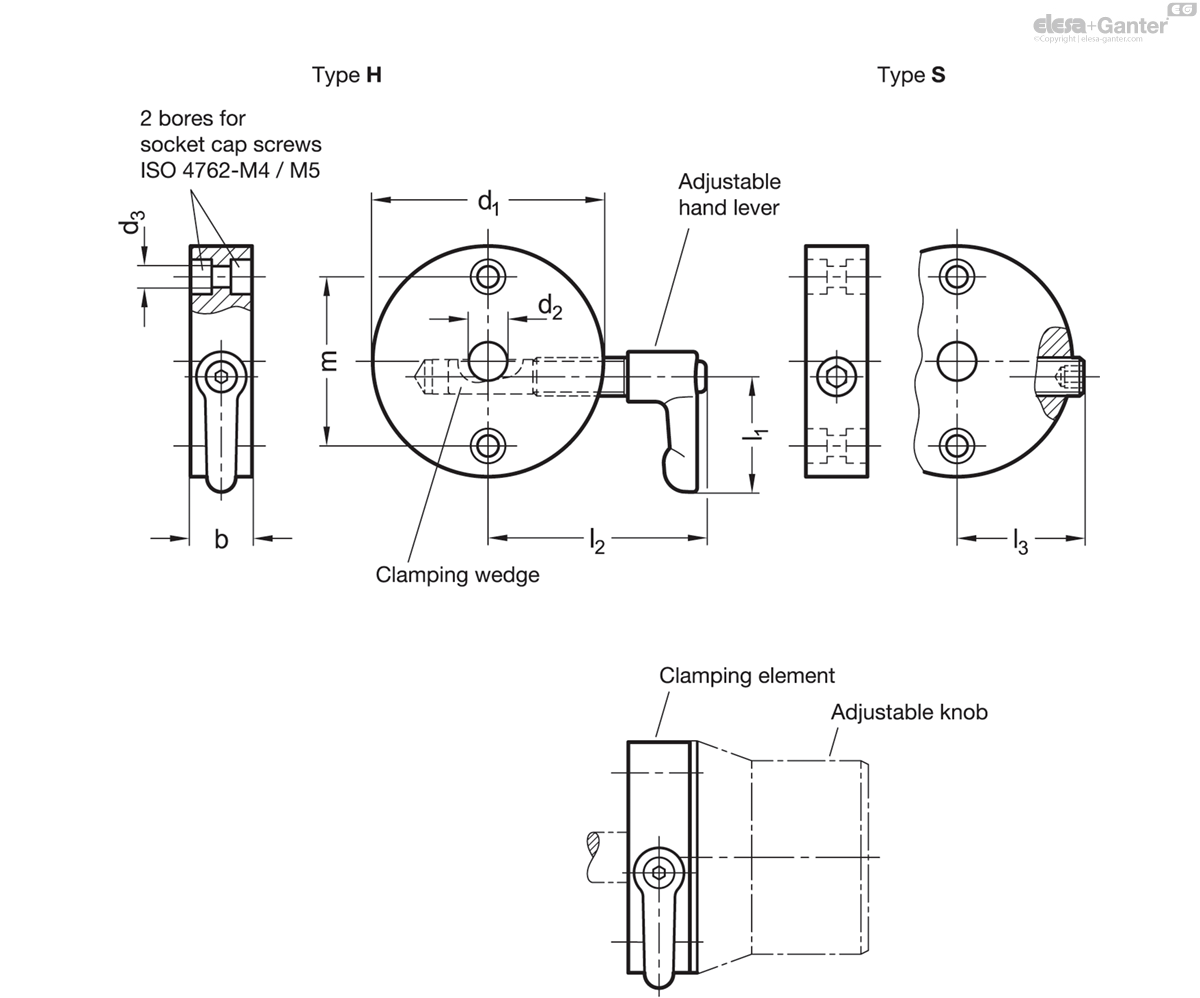 Clamping screw with adjustable handle