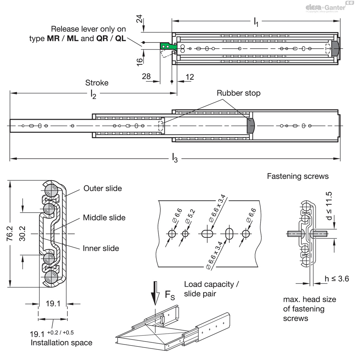 1440-1500-B-1-ZB       (= 1 SINGLE GUIDE  = NO PAIR ) drawing
