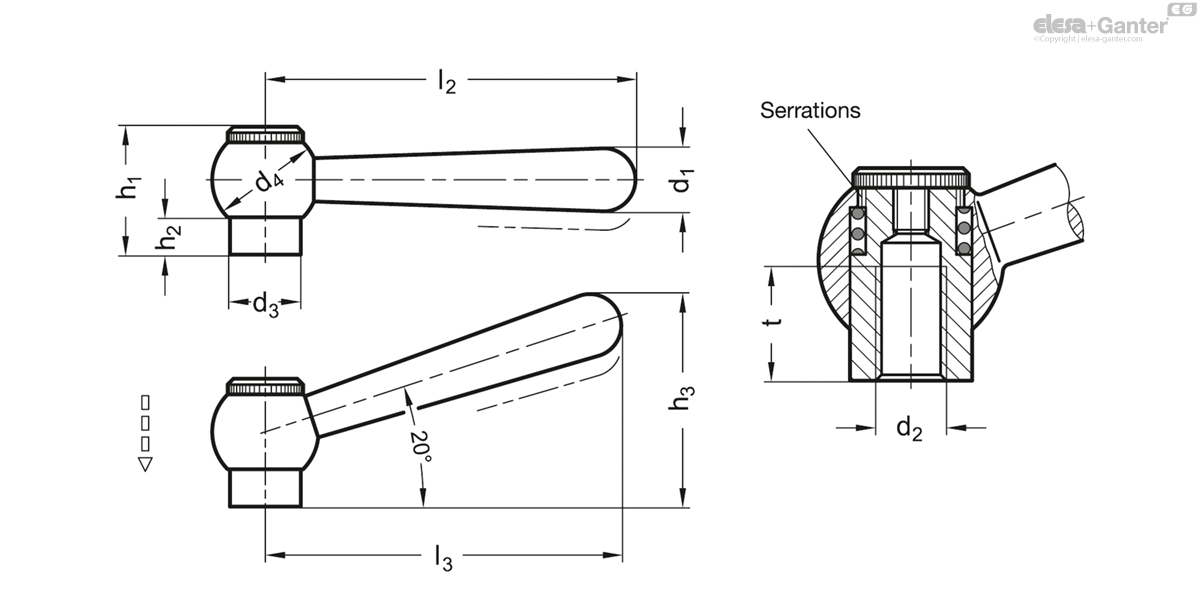 Clamping levers with threaded insert