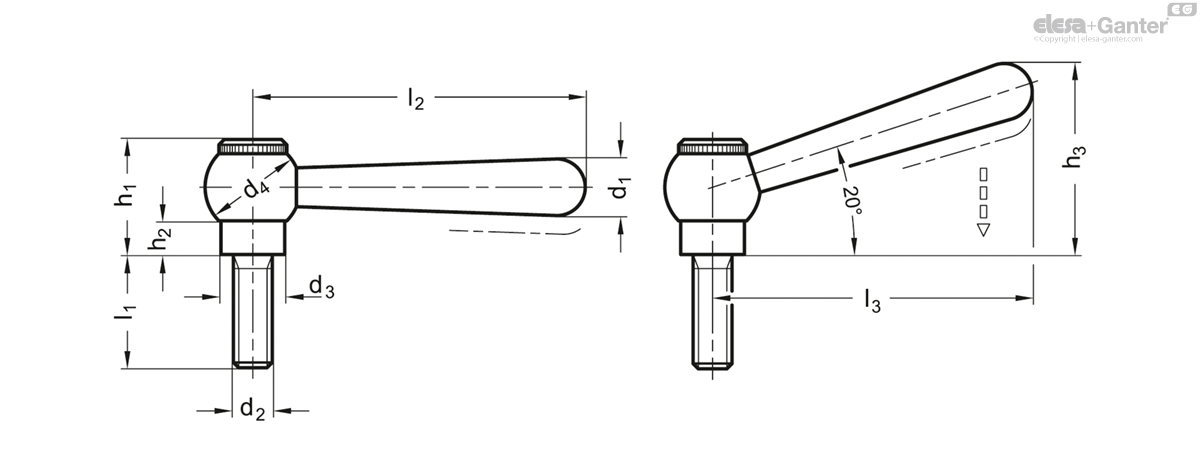 Leviers de serrage avec goujon fileté