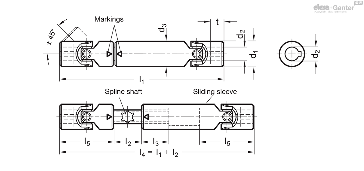 Universal joint shafts with needle bearing