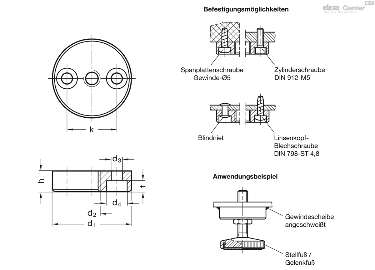 Halter für Stell- / Gelenkfüße
