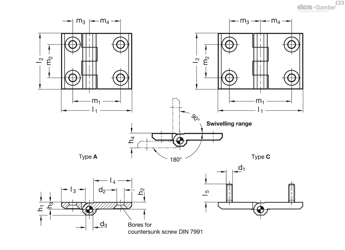 Hinges with extended hinge wings