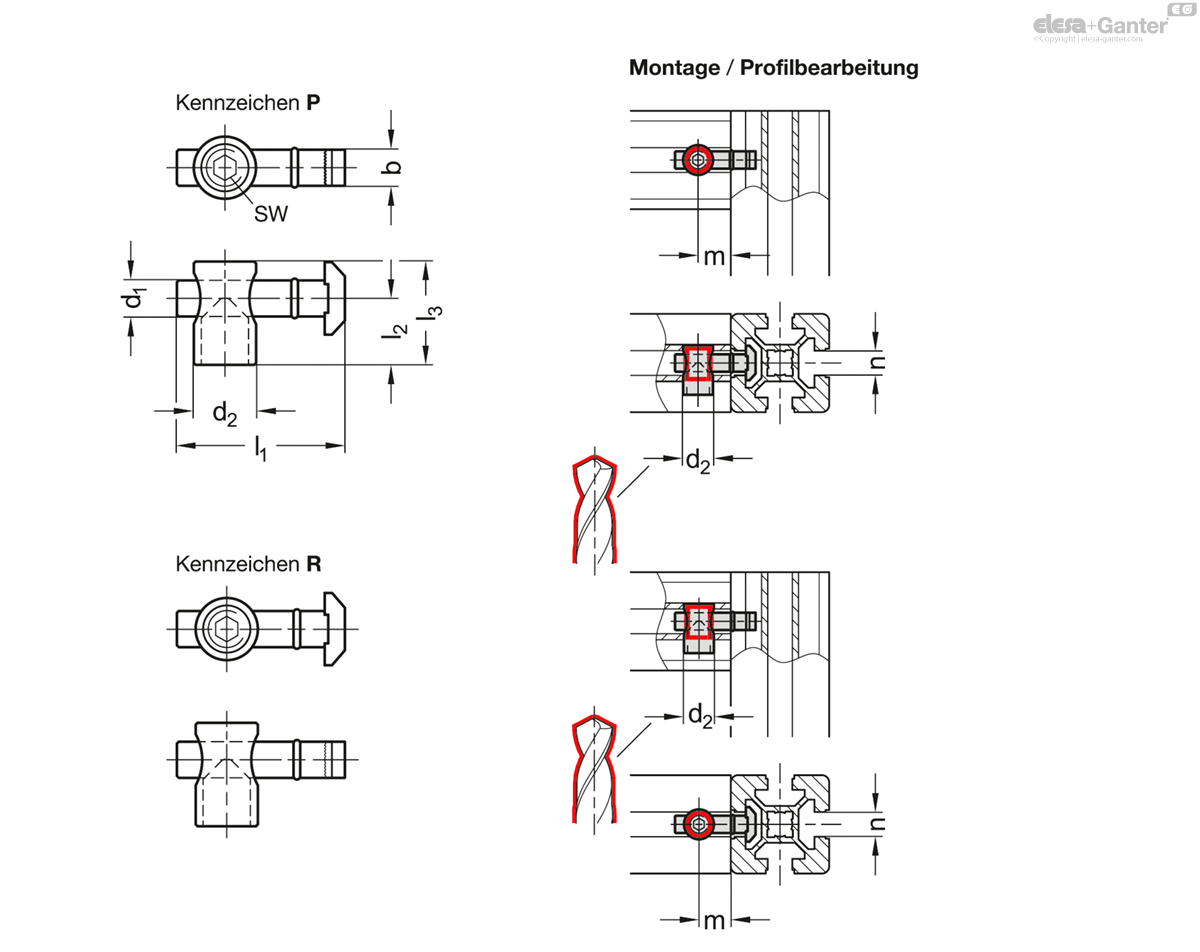 Montagebolzen asymmetrisch