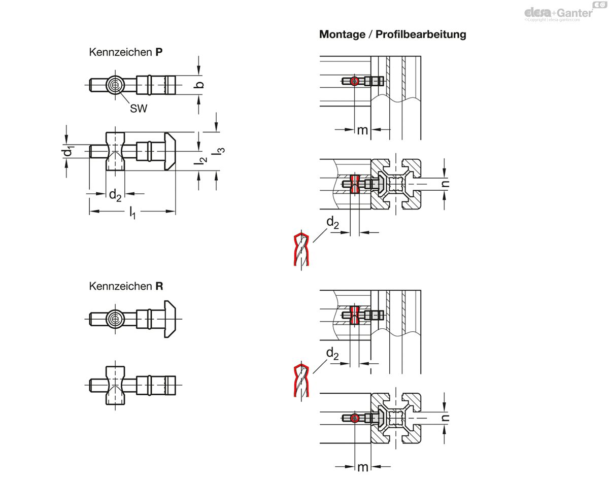 Montagebolzen symmetrisch