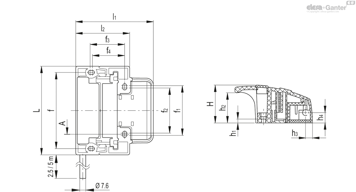 Cable length 2 or 5 metres, top axial output