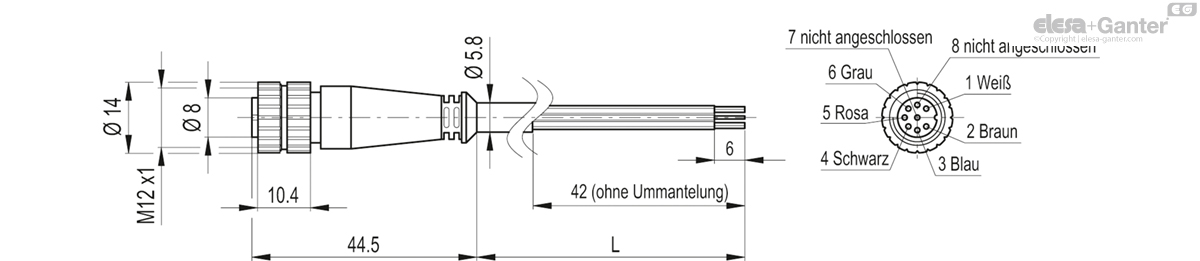 Kabel mit Anschlussstecker M12x1