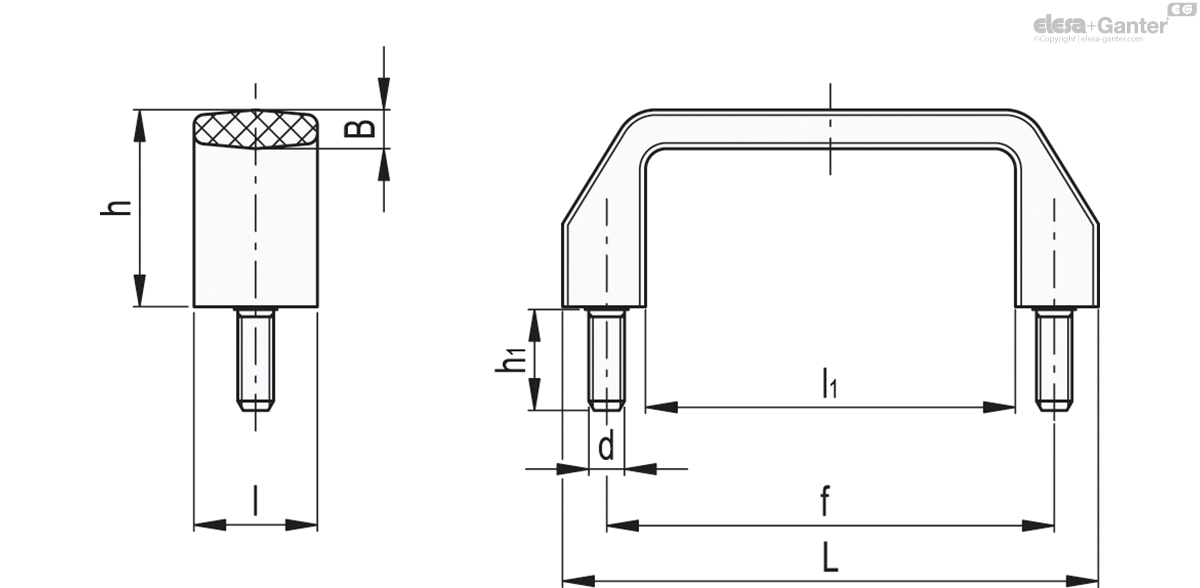 Technopolymer (polyamide). Zinc-plated steel threaded stud.