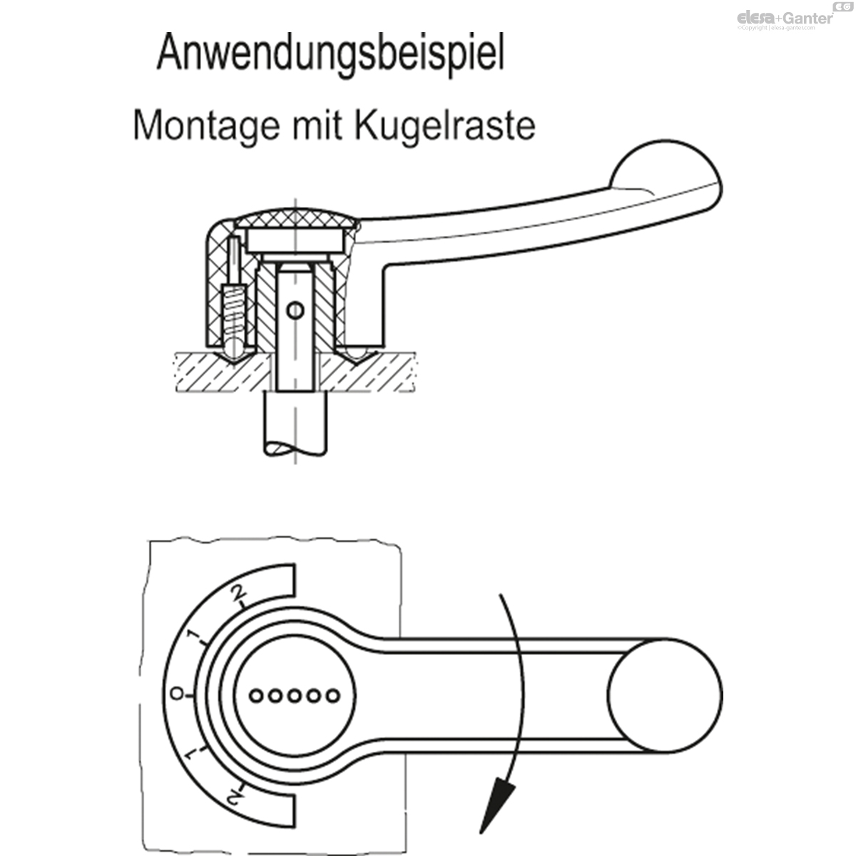 Buchse, Stahl brüniert, Abdeckkappe Grau