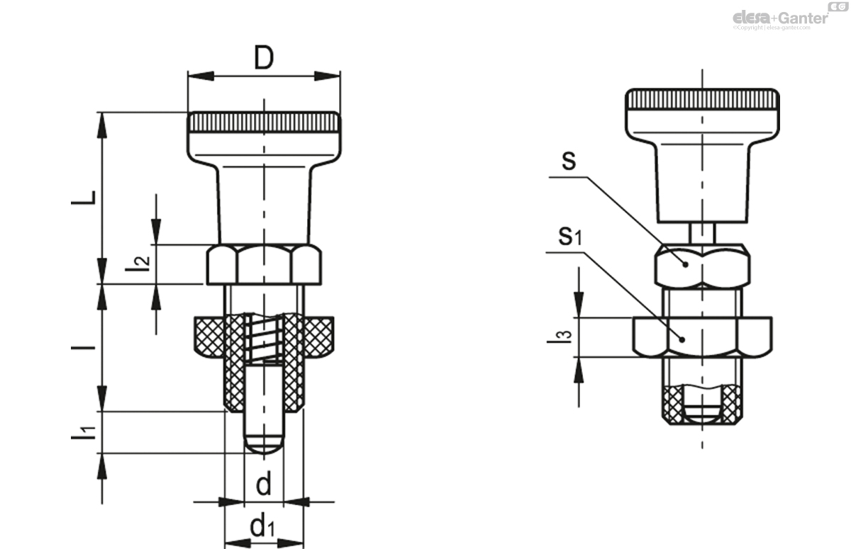 Piston en acier bruni, avec écrou de blocage