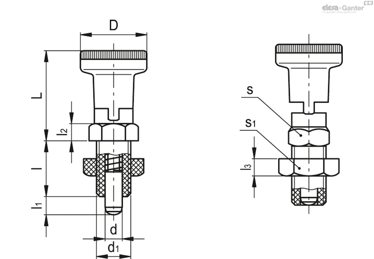 Black-oxide steel plunger, with locking nut