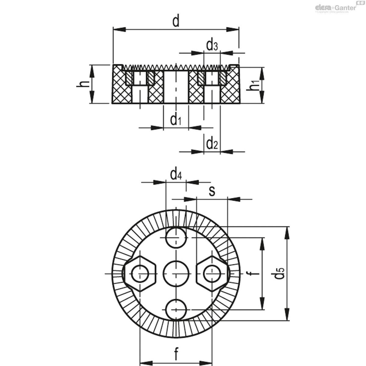Back mounting, pass-through holes, stainless steel hexagonal nuts
