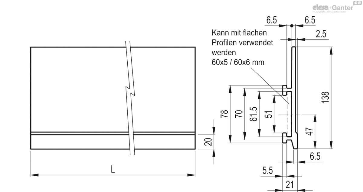 Mit 20 mm Leiste