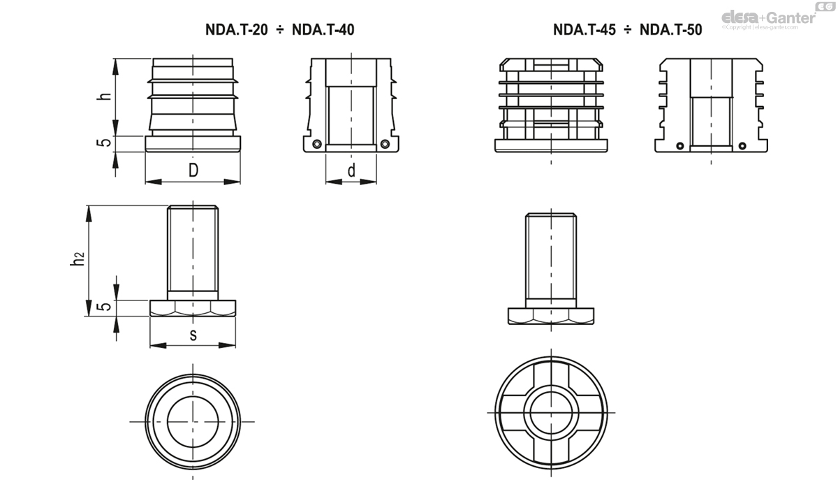 Embouts pour tubes ronds