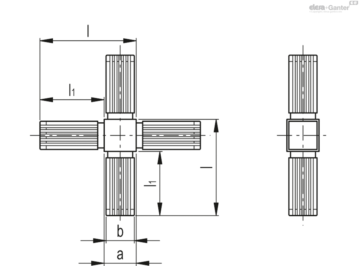 Bidimensional four-way connector
