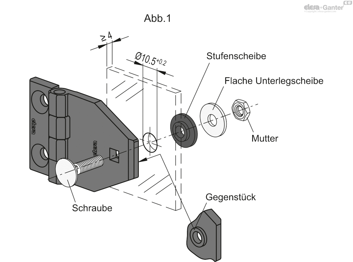 Scharniere zur Montage auf Glasscheiben oder Platten