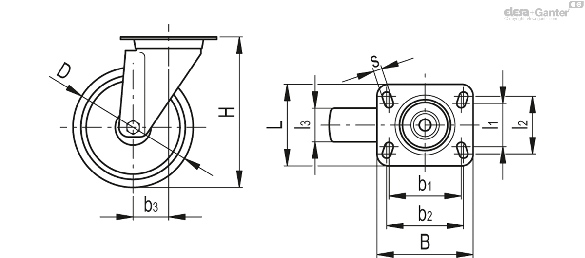 Turning plate bracket, without brake, stainless steel