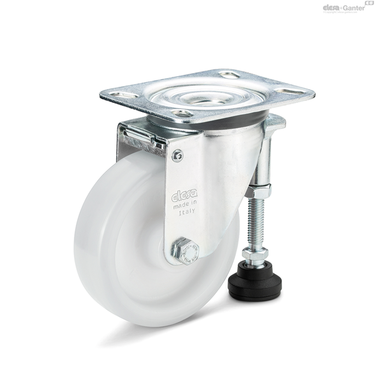 Monolithic castor wheels with adjustable feet