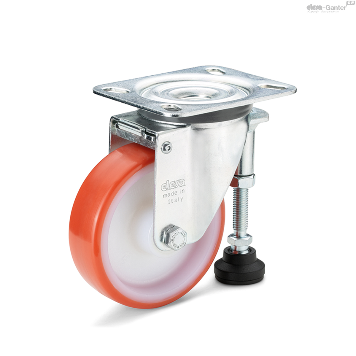 Castors with adjustable foot