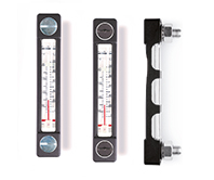 Level indicators with thermometer and protection frame