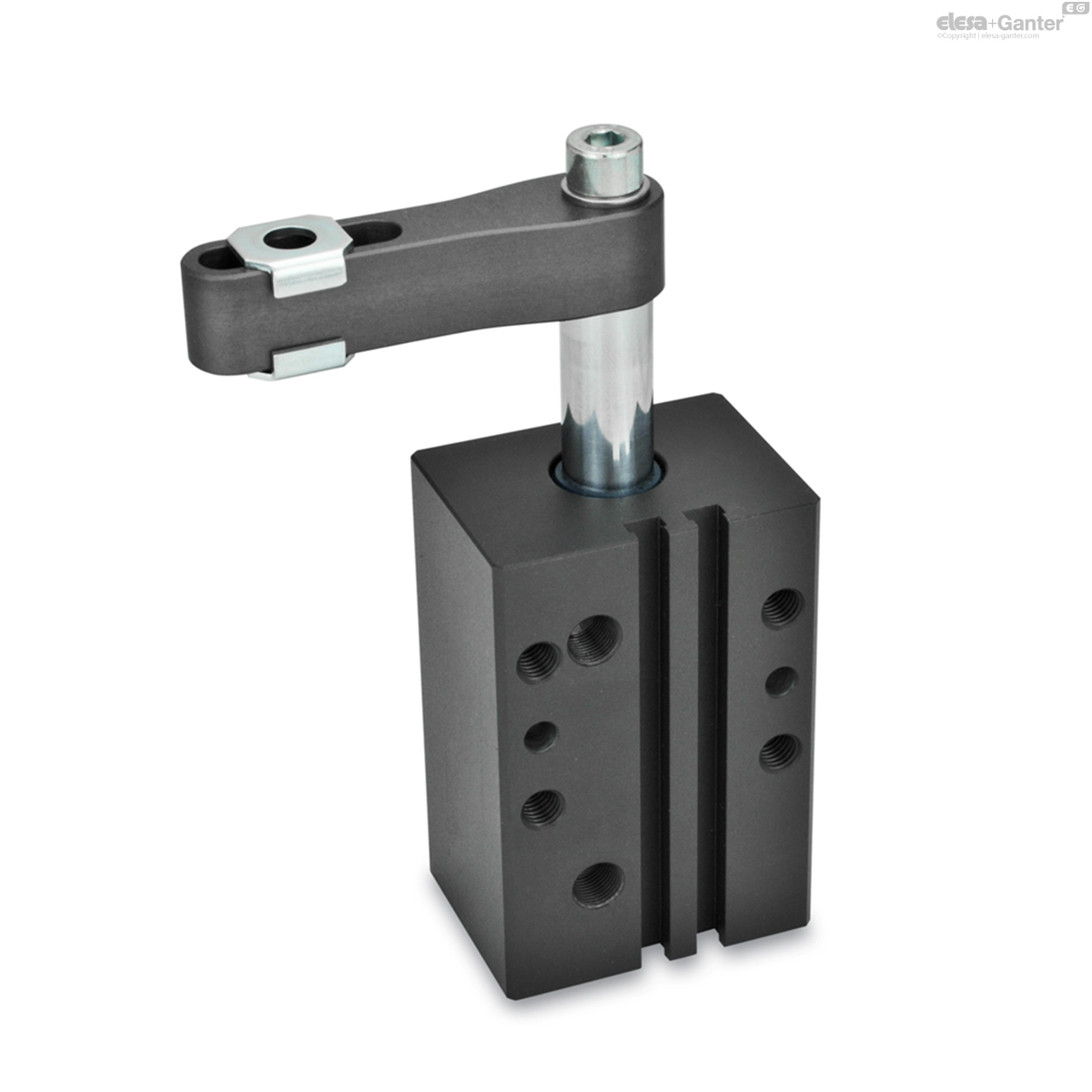 Clamping arm with slotted hole and 2 flanged washers